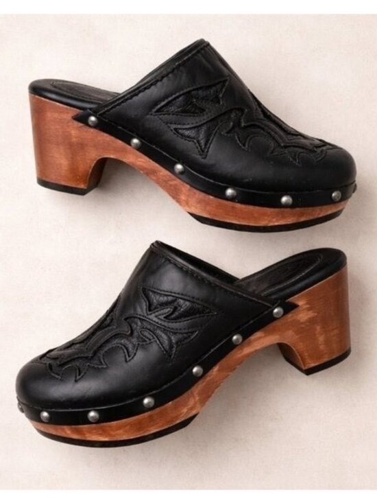 Ariat Shoes - ARIAT MCMXCIII Black Leather Wood Clog Mules Size 6